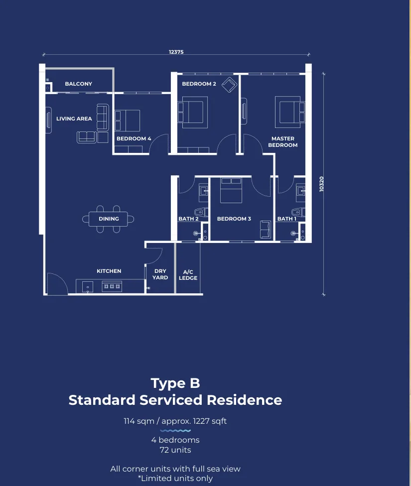 The Pier Type B 4-bedroom corner sea view floor plan